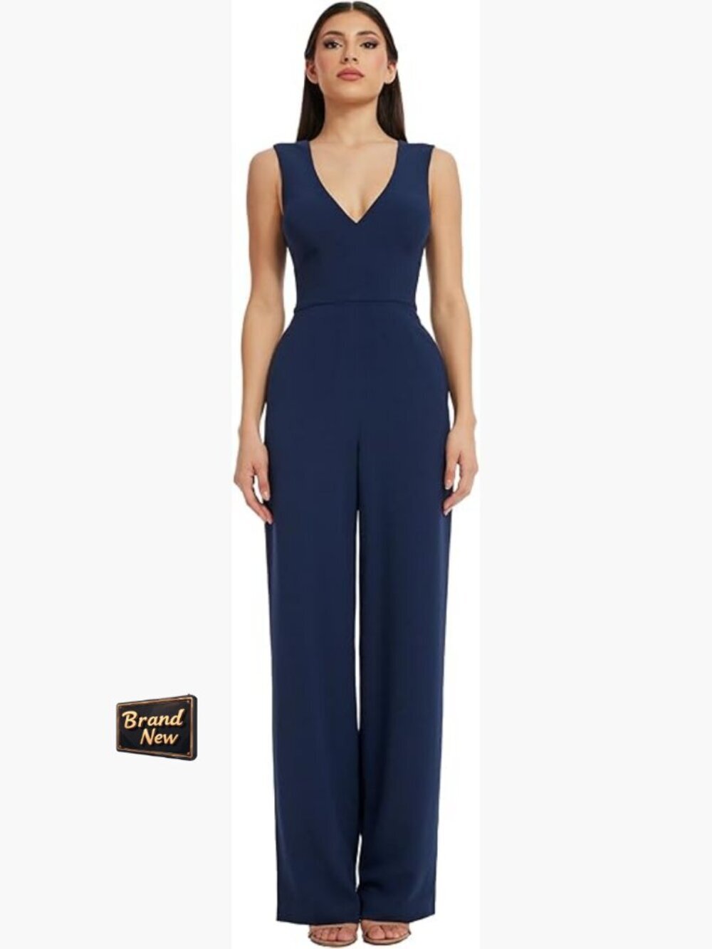 Sleeveless V-Neck Wide Leg Jumpsuit Formal Cocktail Party Stretch Crepe